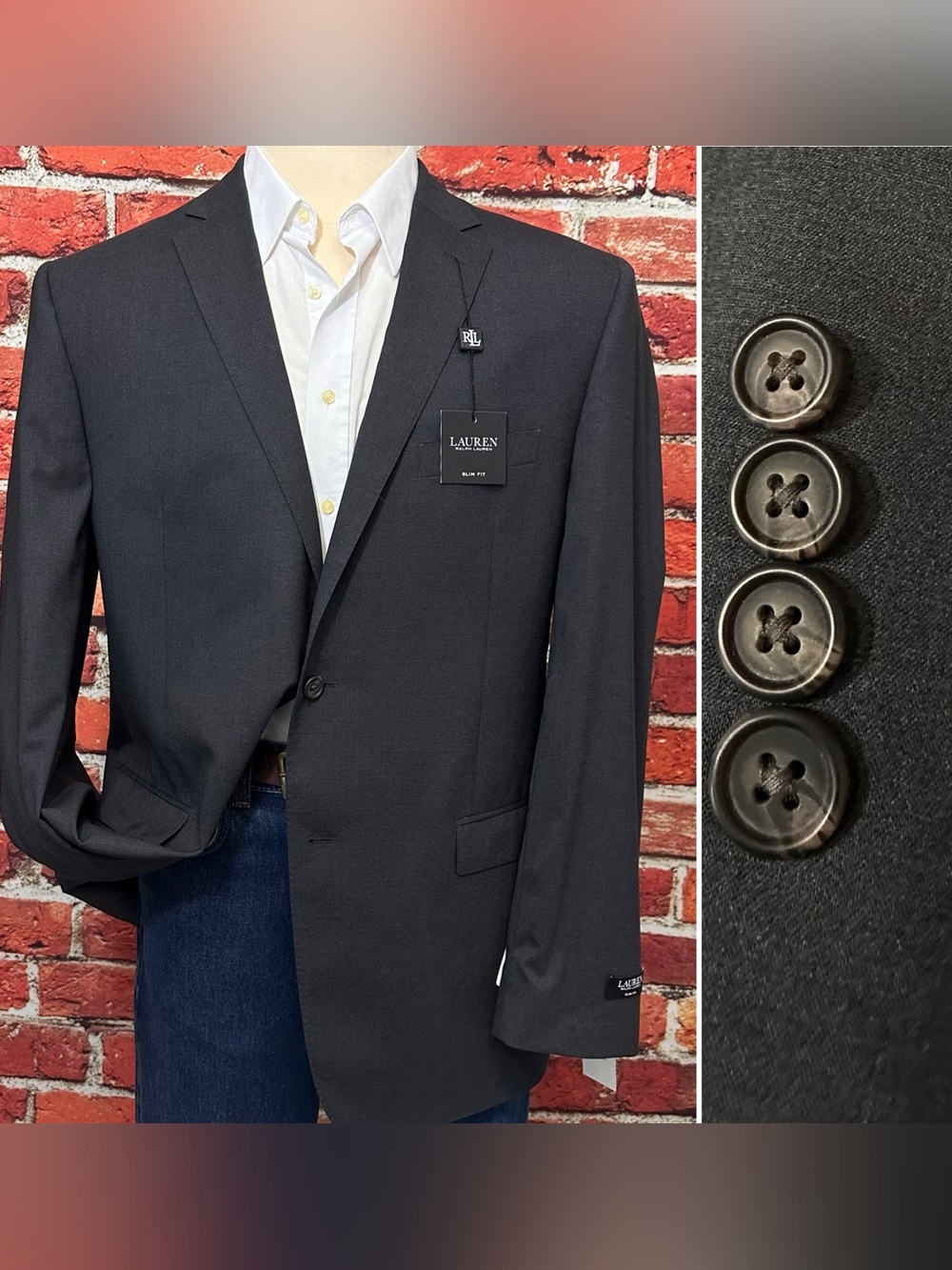 LAUREN RALPH LAUREN MENS BLAZER SZ 48L LONG SLIM FIT CHARCOAL GREY SUIT JACKET